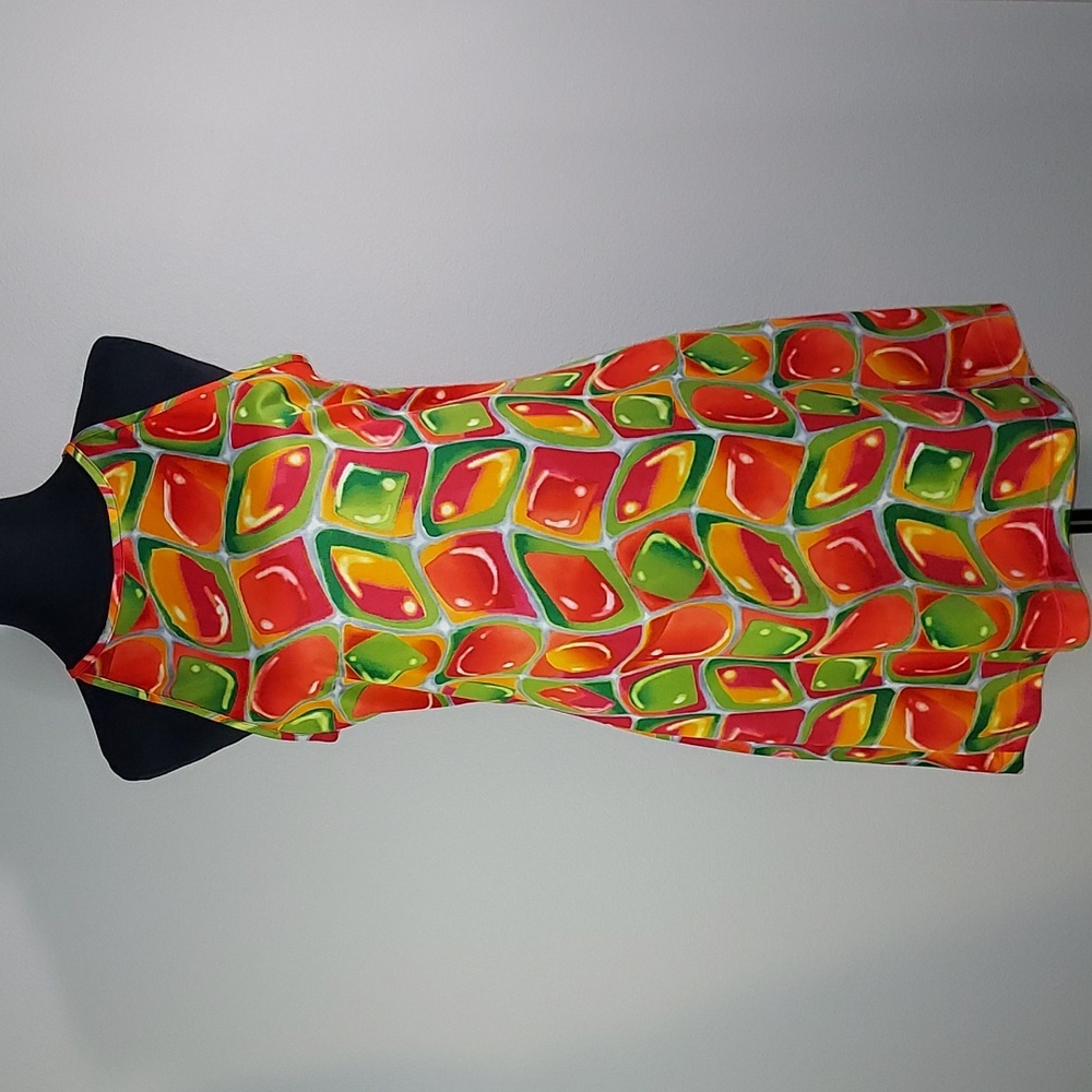 Vintage 90's Swing Red Green Geometric Sleeveless Mod Inspired Dress Size Large